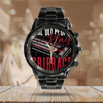 Discover Cribbage Real Old People Play Cribbage Board Game Calendar Steel Band Watch