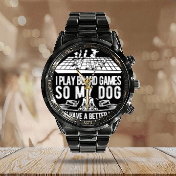 Discover Board Games Dog Calendar Steel Band Watch