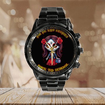 Discover day of the dead back to school Calendar Steel Band Watch