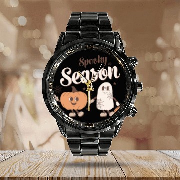 Discover Spooky Season Ghost Pumpkin Friends Calendar Steel Band Watch