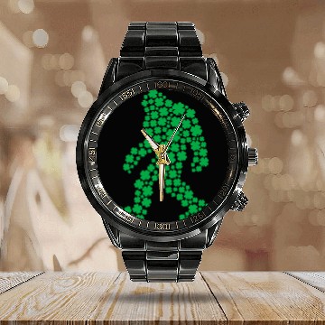 Discover Clover Bigfoot St Patrick's Day Boys Shamrock Calendar Steel Band Watch