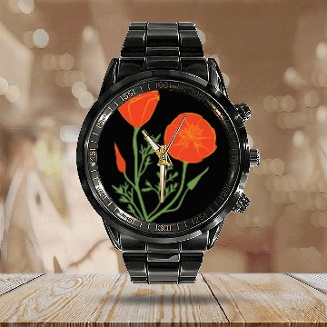 Discover California Poppies on Clear Background Calendar Steel Band Watch