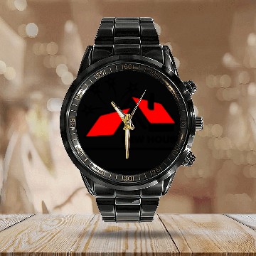 Discover Red roof logo with text new house Calendar Steel Band Watch