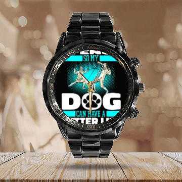 Discover Fencing Fencer Dog Calendar Steel Band Watch