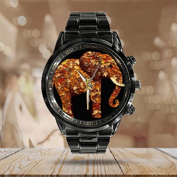 Discover African Elephant in Autumn: Colorful Foliage and Calendar Steel Band Watch