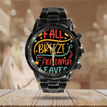 Discover Fall Breeze And Autumn Leaves Calendar Steel Band Watch