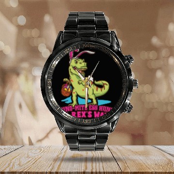Discover Easter T-rex Dinosaur Easter Funny T-rex Easter Calendar Steel Band Watch