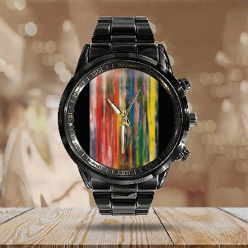 Discover Colorful Abstract Painting with Brushstrokes and D Calendar Steel Band Watch