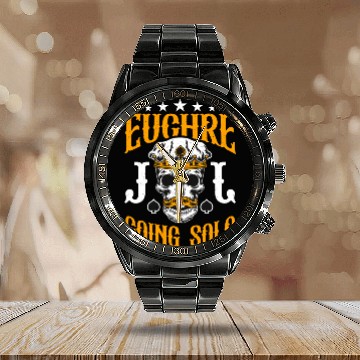 Discover Euchre Going Solo Board Game Loves Playing Cards Calendar Steel Band Watch
