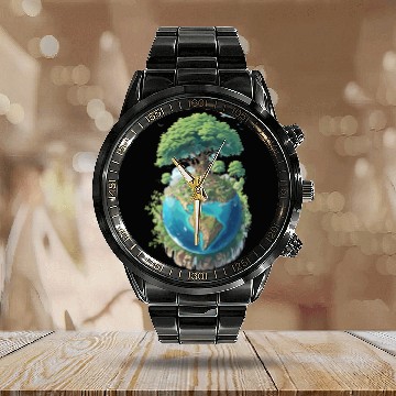Discover ecological planet earth Calendar Steel Band Watch