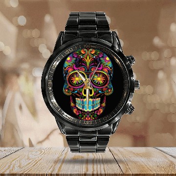 Discover Neon Sugar Skull: Jack Skellington Design Calendar Steel Band Watch