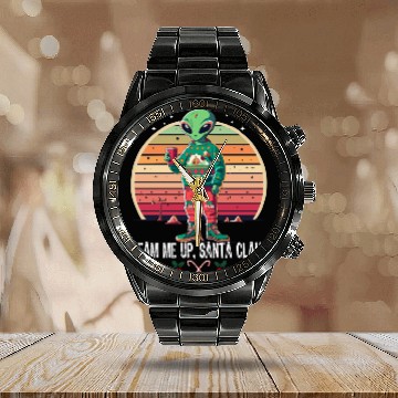 Discover Beam Me Up Santa Claus Alien Christmas Ufo Coffee Calendar Steel Band Watch