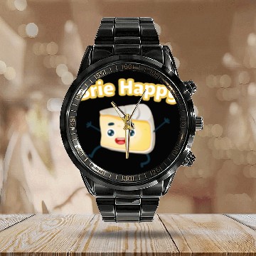 Discover Brie Happy: Cheesy Pun for Cheese Lovers Calendar Steel Band Watch