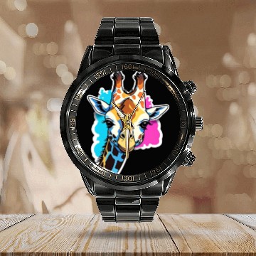 Discover Giraffe Color Splash Giraffe Head Calendar Steel Band Watch