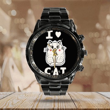 Discover I love cats Calendar Steel Band Watch
