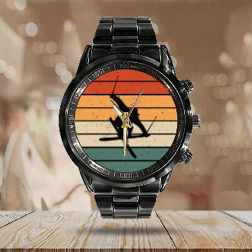Discover Retro Freestyle Skiing Design Calendar Steel Band Watch