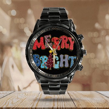 Discover Merry and Bright Chistmas Tree Family Christmas Calendar Steel Band Watch