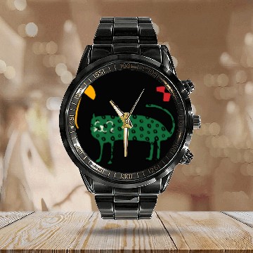 Discover Spring Cute Green Cat Calendar Steel Band Watch