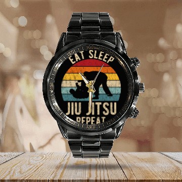 Discover Eat Sleep Jiu-Jitsu Repeat Funny BJJ Calendar Steel Band Watch Retro