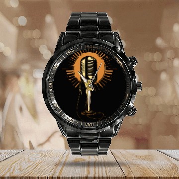 Discover Microphone Retro Mic Calendar Steel Band Watch
