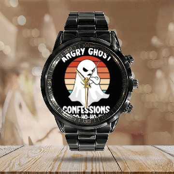 Discover Ghost Hunter Funny Ghost Angry Ghost Halloween Calendar Steel Band Watch