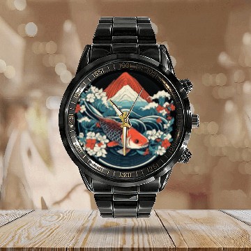 Discover Koi Fish Koi Carp Japanese Koi Garden-Pond Koi Calendar Steel Band Watch