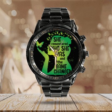 Discover Mental Health Green Ribbon Butterfly Calendar Steel Band Watch