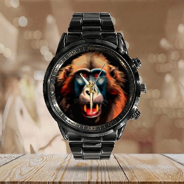 Discover Baboon Monkey Lover Wildlife Animal Zookeeper Calendar Steel Band Watch