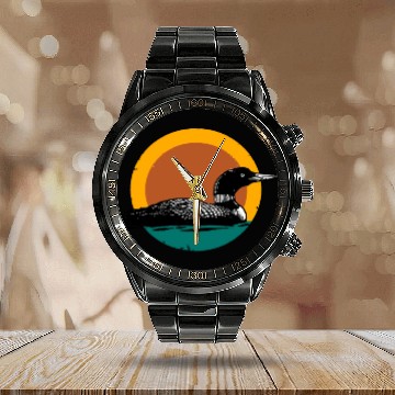Discover Loon Sunset Faded Look with Retro Colors Calendar Steel Band Watch