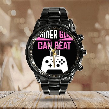 Discover Gamer Girl Can Beat You Calendar Steel Band Watch