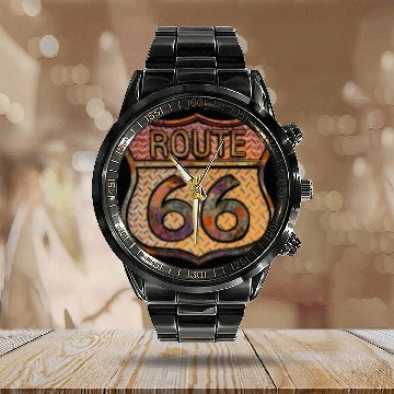 Discover Route 66 vintage sign - Rusty metal 2 Calendar Steel Band Watch