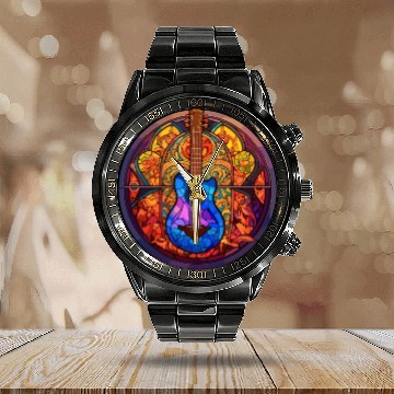 Discover Funny Mosaic Art - Stained Glass Art Guitar Calendar Steel Band Watch