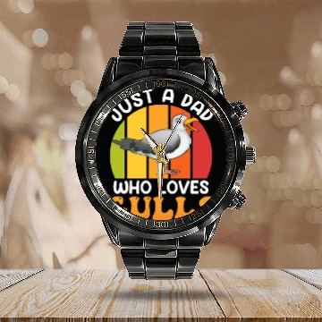 Discover Just a Dad who loves Seagulls Bird lover Men Calendar Steel Band Watch
