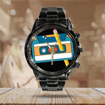 Discover 80's Cassette Tape 1990s Pencil Winding Cassette Calendar Steel Band Watch