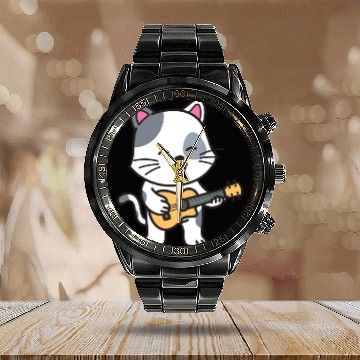 Discover Rock Cat Playing Guitar - Funny Guitar Cat Calendar Steel Band Watch
