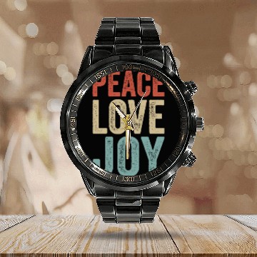 Discover Peace Love Joy Calendar Steel Band Watch