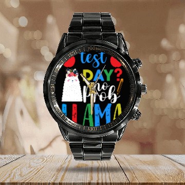Discover Test Day No Prob-llama Llama Teacher Testing Day Calendar Steel Band Watch