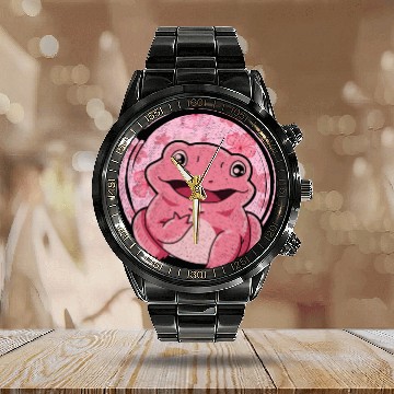 Discover Cute amphibian gift flowers kawaii frog Calendar Steel Band Watch