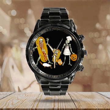 Discover Booo Yaaah Halloween Skeleton Family! Calendar Steel Band Watch