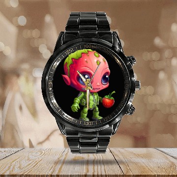 Discover Strawberry Alien: Green & Red in Harmony Calendar Steel Band Watch