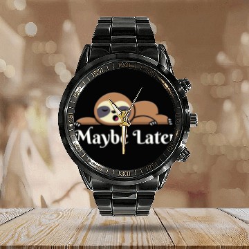 Discover Maybe Later Cute Graphic Calendar Steel Band Watch Funny Sloth