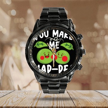 Discover You Make Me Hap-pea for a Husband Wife Bride Calendar Steel Band Watch