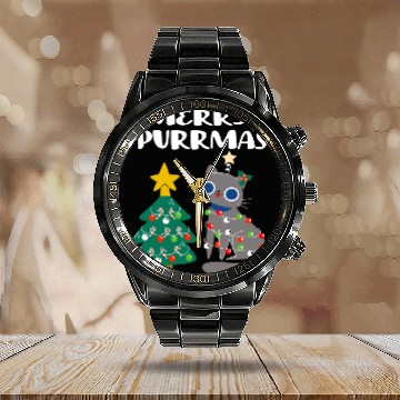 Discover Merry Purrmas - For Christmas Holiday Cat Lovers Calendar Steel Band Watch