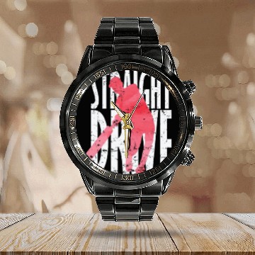 Discover Straight Drive Cricket Calendar Steel Band Watch