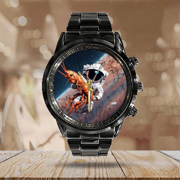 Discover Astronaut in space with shrimp Calendar Steel Band Watch