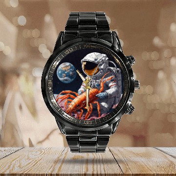 Discover Astronaut in space with shrimp Calendar Steel Band Watch