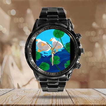 Discover Duck Pond Calendar Steel Band Watch
