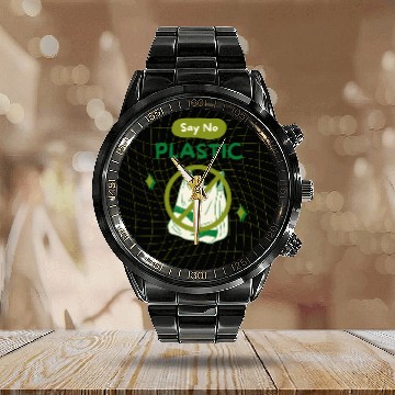 Discover EARTH DAY SAY NO PLASTIC Calendar Steel Band Watch
