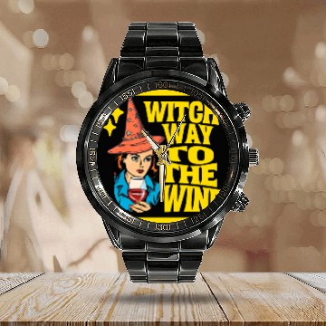 Discover Witch Way To The Wine Calendar Steel Band Watch