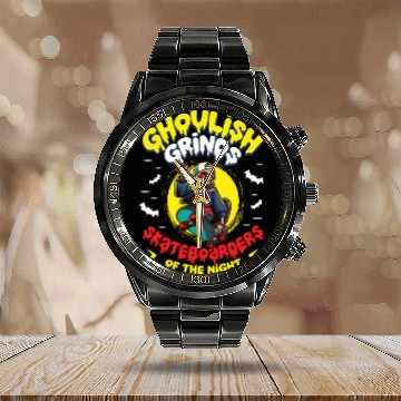 Discover Spooky Horror Skateboarder Halloween Skateboarding Calendar Steel Band Watch